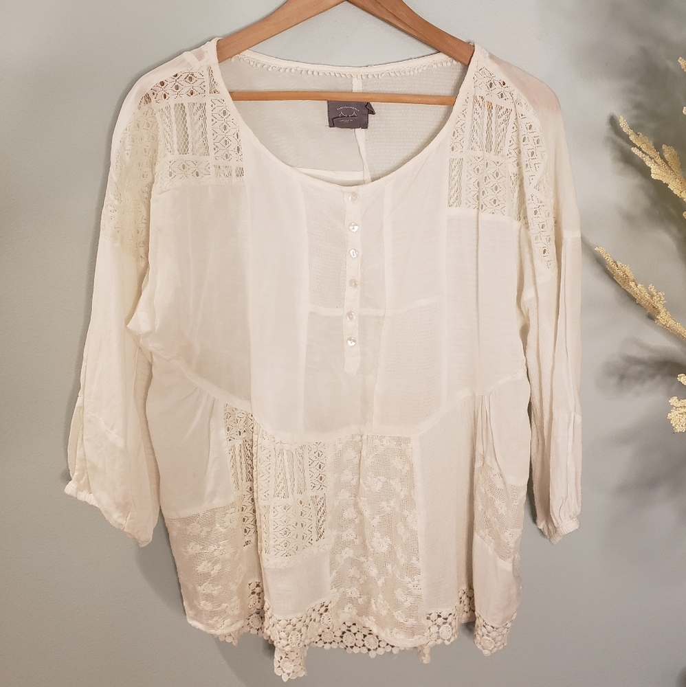 Anthro VanessaVirginia Lace Patchwork Blouse White